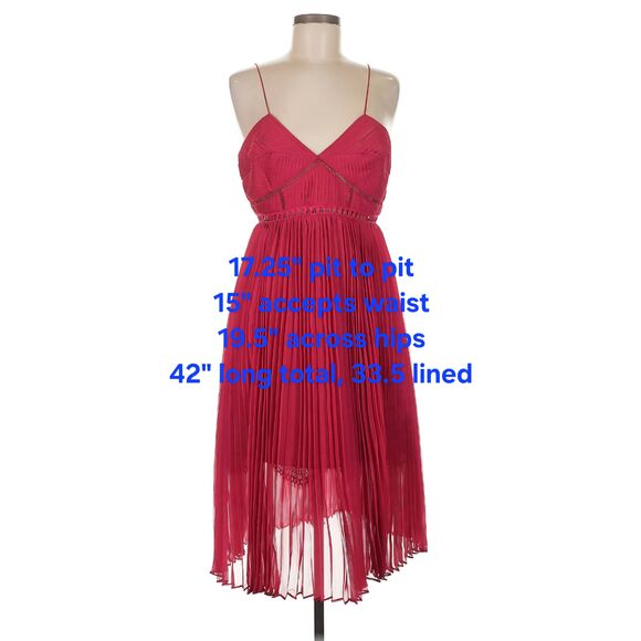 Self-Portrait Pleated Chiffon Lace Dress ASO Cristal Dynasty Sz 8 - Picture 8 of 11